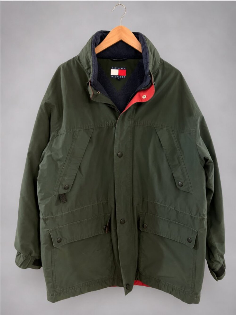 Vintage Tommy Hilfiger Men’s Green Fleece Lined Parka Jacket 90s Size M